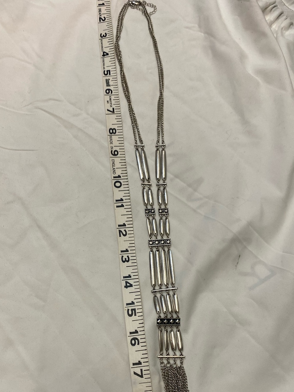 Source Unknown Silver Multi-Chain Decorative Bar Necklace